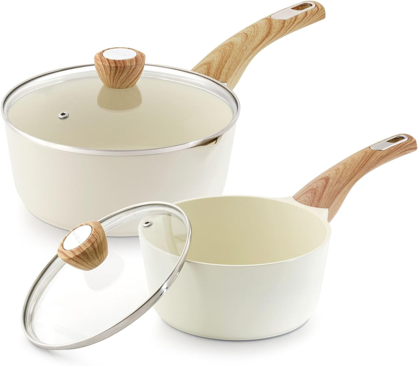 SENSARTE Nonstick Ceramic Sauce Pan Set - 2.0 & 3.0 Quart Cooking Pots with Lid | Induction Compatible, PFOA Free