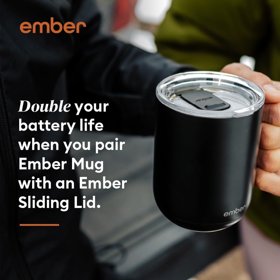 Ember Temperature Control Smart Mug 2, 10 oz Black, App Controlled Heated Coffee Cup | Double your battery life when you pair with an Ember Sliding Lid and Signature Series Cloth