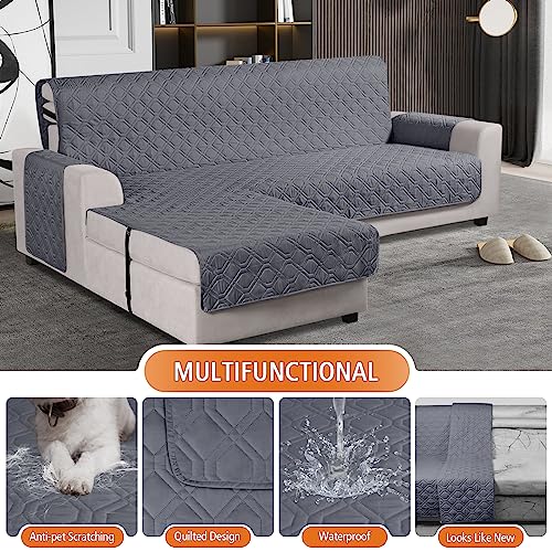 Small Dark Gray Waterproof Sectional Couch Cover - Reversible L-Shaped Sofa Slipcover for Pets