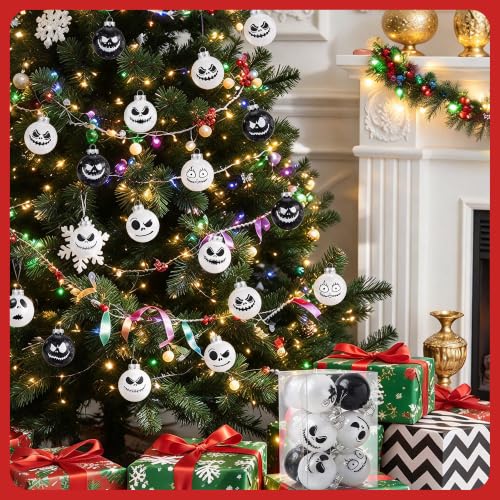 HTTHPVASE 12-Pack Night Nightmare Black & White Skull Christmas Ball Ornaments 2.36" 60mm Shatterproof
