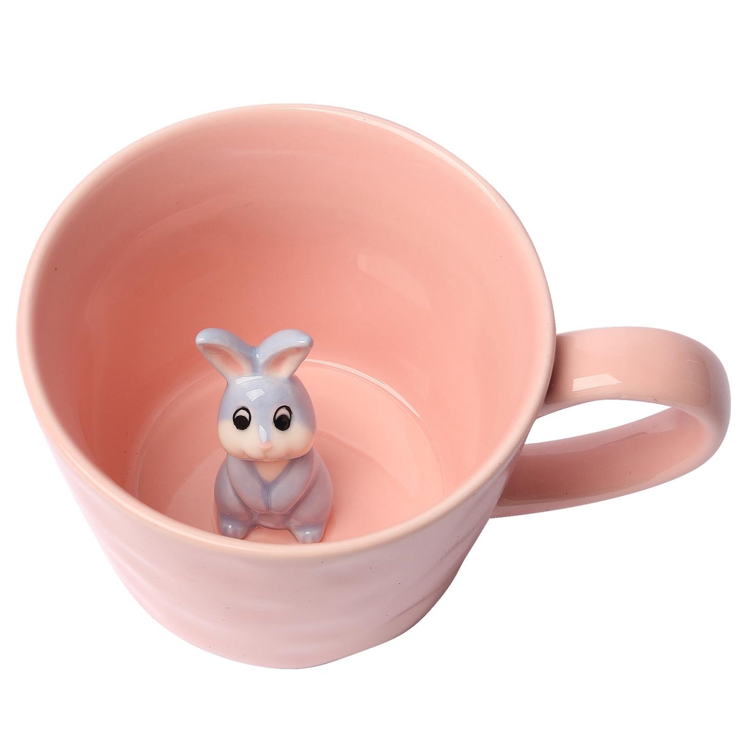 Ceramic Mug with 3D Animal Inside, Cartoon Handmade Figurine Mugs, Cute Coffee Mug With Interesting Design, Holiday and Birthday Gift for Coffee and Milk Tea Lovers (Rabbit)