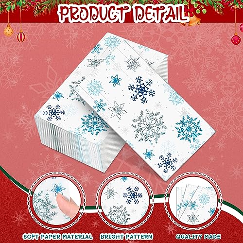 PerKoop 200 Pcs Christmas Snowflake Paper Napkins 4.3 x 7.9 Inches Festive Disposable Party Towels