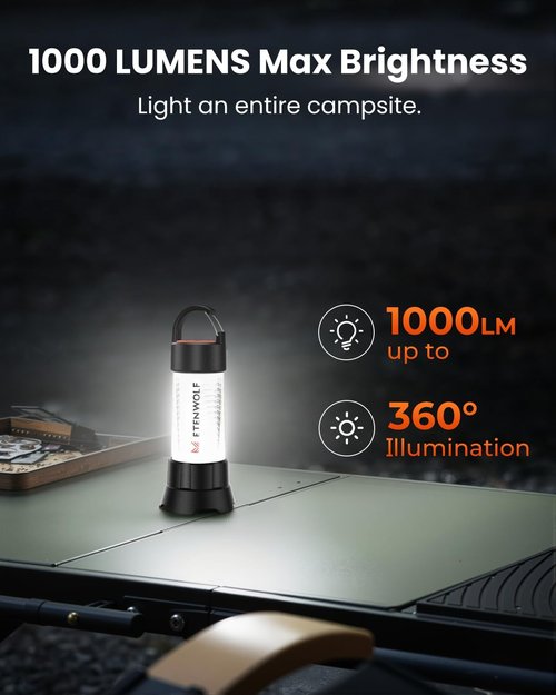 ETENWOLF 1000LM Rechargeable 2-in-1 Lantern & Flashlight - 6 Modes, Waterproof, 5000mAh Battery