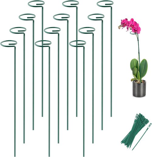 Joyhalo 16-Inch Plant Support Stakes - 12 Pack with 24 Twist Ties for Peonies, Tomatoes & More