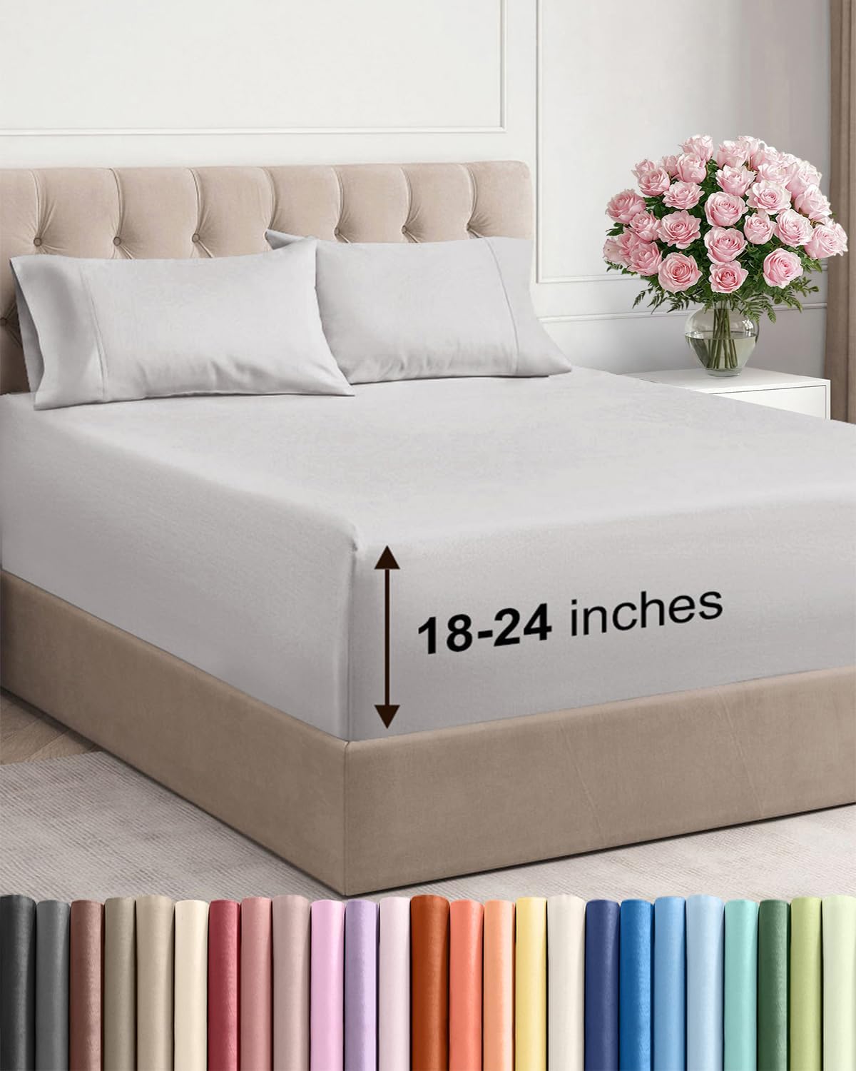 Skiennix Extra Deep Twin Sheet Set - 4-Piece Breathable Cooling Bedding - Soft Wrinkle-Free French Grey