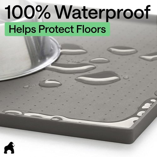 GORILLA GRIP Waterproof Silicone Pet Feeding Mat - 100% BPA Free, Spill-Proof Design | 18.5x11.5 Gray