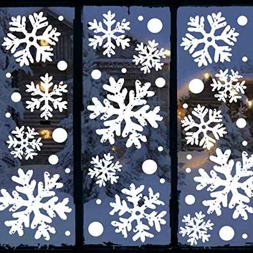 Ivenf Christmas Decorations Indoor Decor: 8 Sheets Extra Large White Snowflake Christmas Window Clings, Farmhouse Rustic Xmas Snowflake Decorations for Kids Home School Office Winter Holiday Party