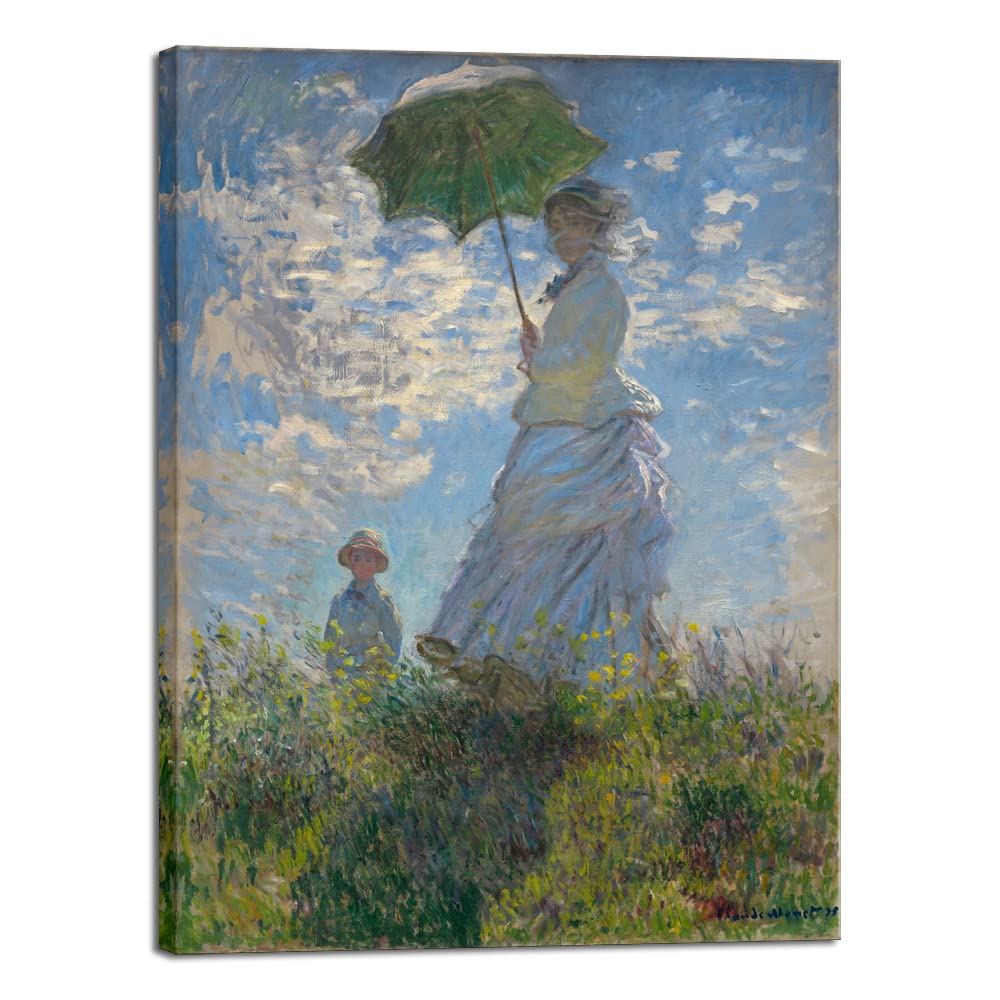 Wieco Art Woman with a Parasol Madame Monet and Her Son of Claude Monet Large Canvas Prints Wall Art Classic Oil Paintings Gallery Wrapped People Pictures Artwork for Bedroom Home Decor