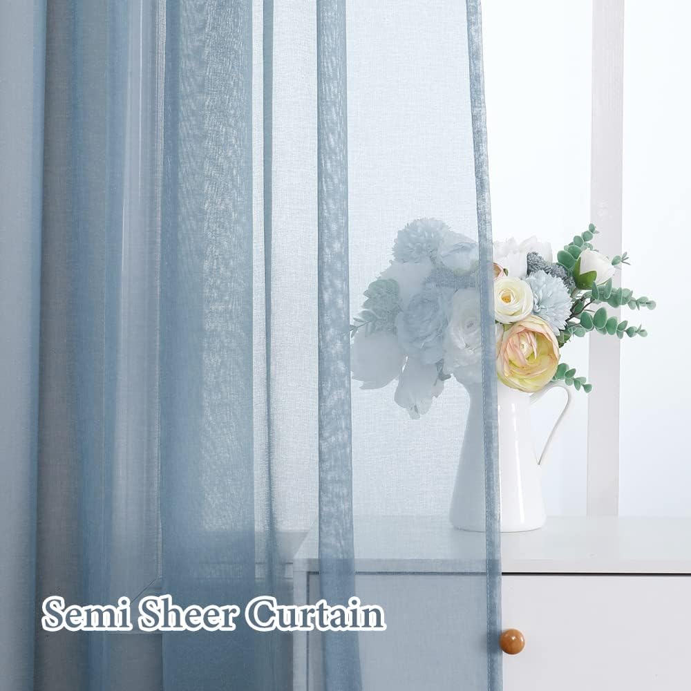 MIULEE Dusty Blue Semi-Sheer Window Curtains - Elegant Grommet Top Drapes, 84 Inch Length, 54x84 Inch Size