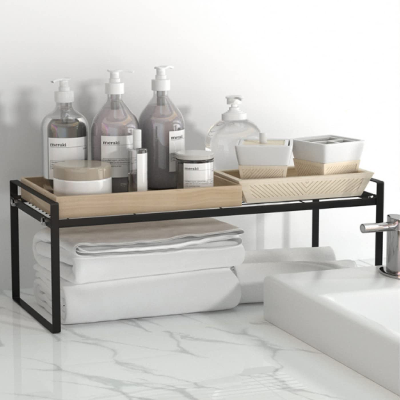 DearyHome Cabinet Shelf, 20" Kitchen Counter Shelf, Metal Wire Stackable Cupboard Spice Rack, Space Saving Countertop Orgainzer and Storage Rack Shelves for Kitchen Pantry Bathroom