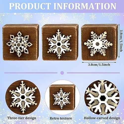 Suzile 3 Pcs Christmas Wooden Snowflake Decorations Winter Snowflakes Tables Decor White Tabletop Art Wood Blocks for Christmas Holiday Supplies Party Favors