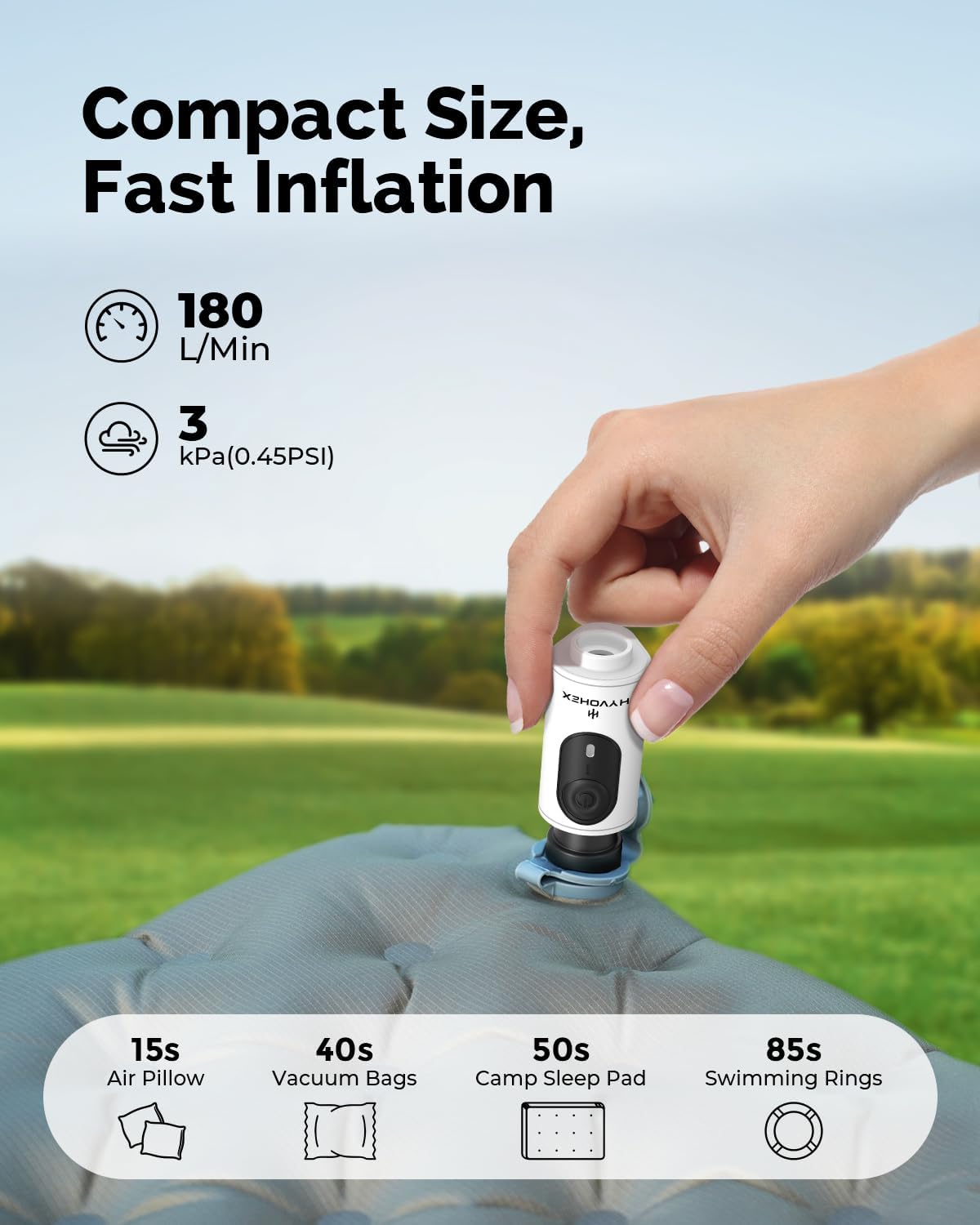 Skiennix Portable Air Pump - Ultra-Fast Mini Electric Inflator/Deflator for Camping & Pool Floats | 2oz Rechargeable