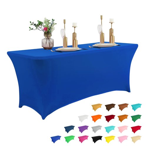 IVAPUPU 6FT Table Cloth for Rectangular Fitted Events Stretch Royal Blue Table Covers Washable Cover Spandex Tablecloth Protector for Party, Wedding, Cocktail, Banquet, Festival