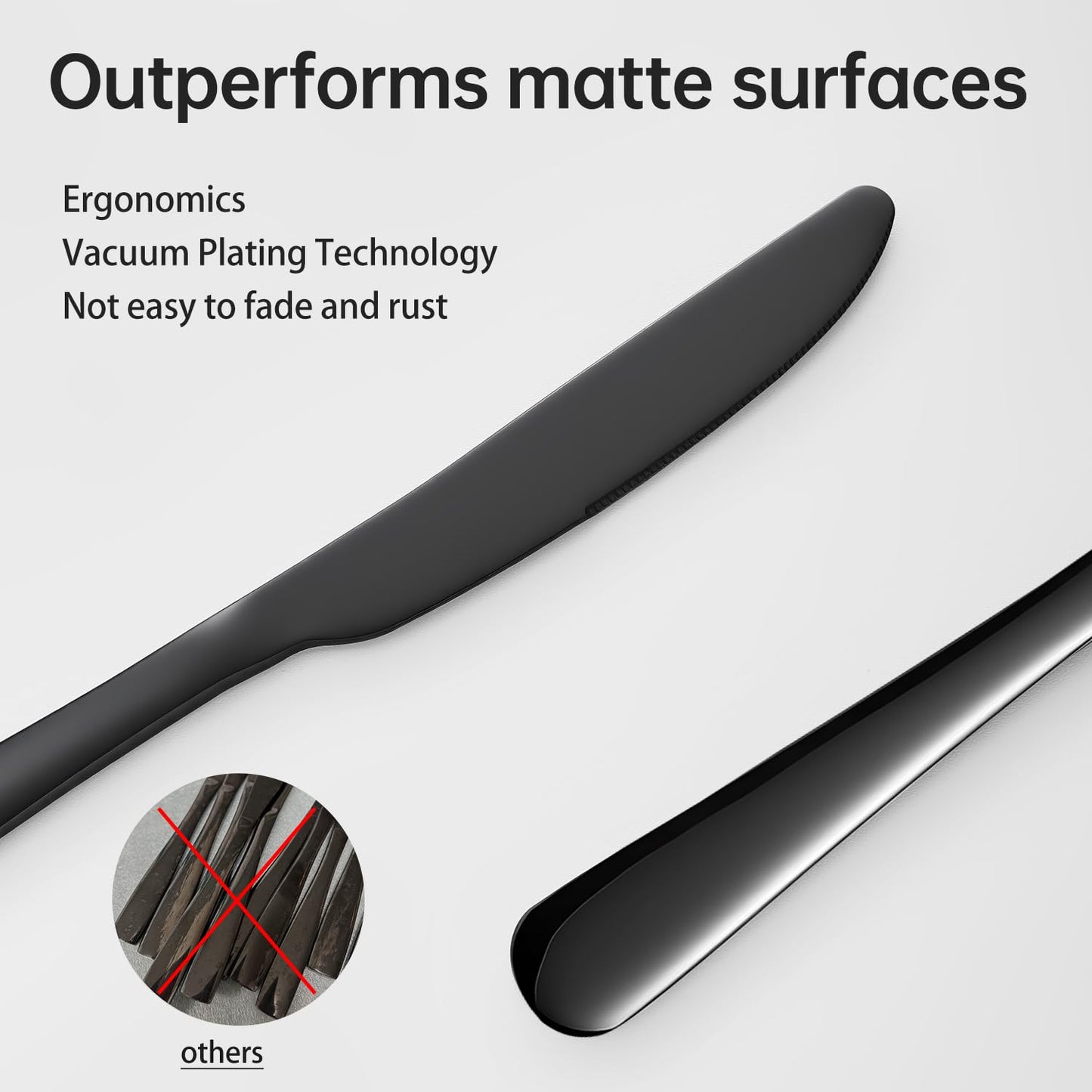 MNLWSP Butter knives 16pcs Food-Grade Stainless Steel black knife 9inch dinner knives seamless black silverware easy to clean Dishwasher Safe