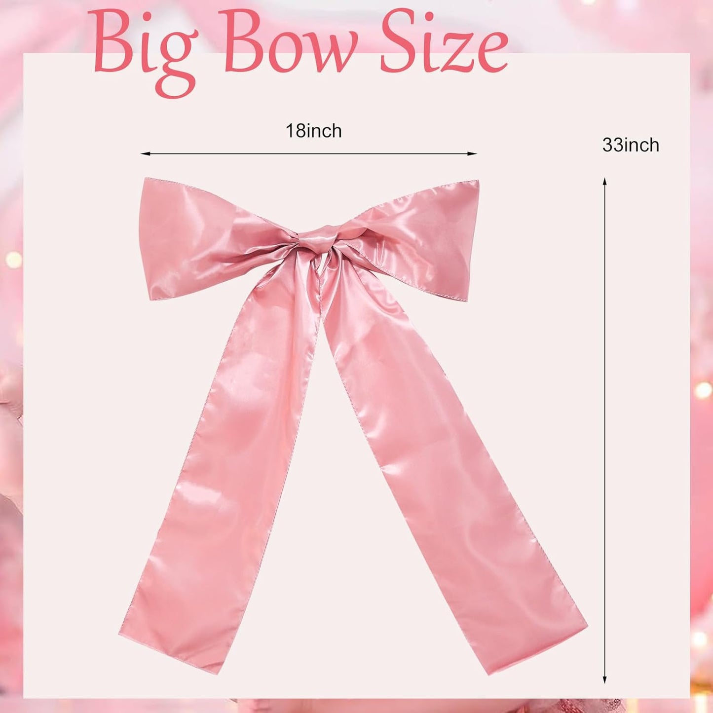 Large Bow Party Decor - 18 x 33 Inches Pink Coquette Bows for Birthday, Bridal & Baby Showers