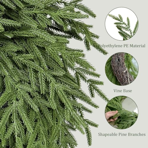 Thewe 26-Inch Real Touch Norfolk Pine Wreath with Velvet Ribbon (Green) for Front Door