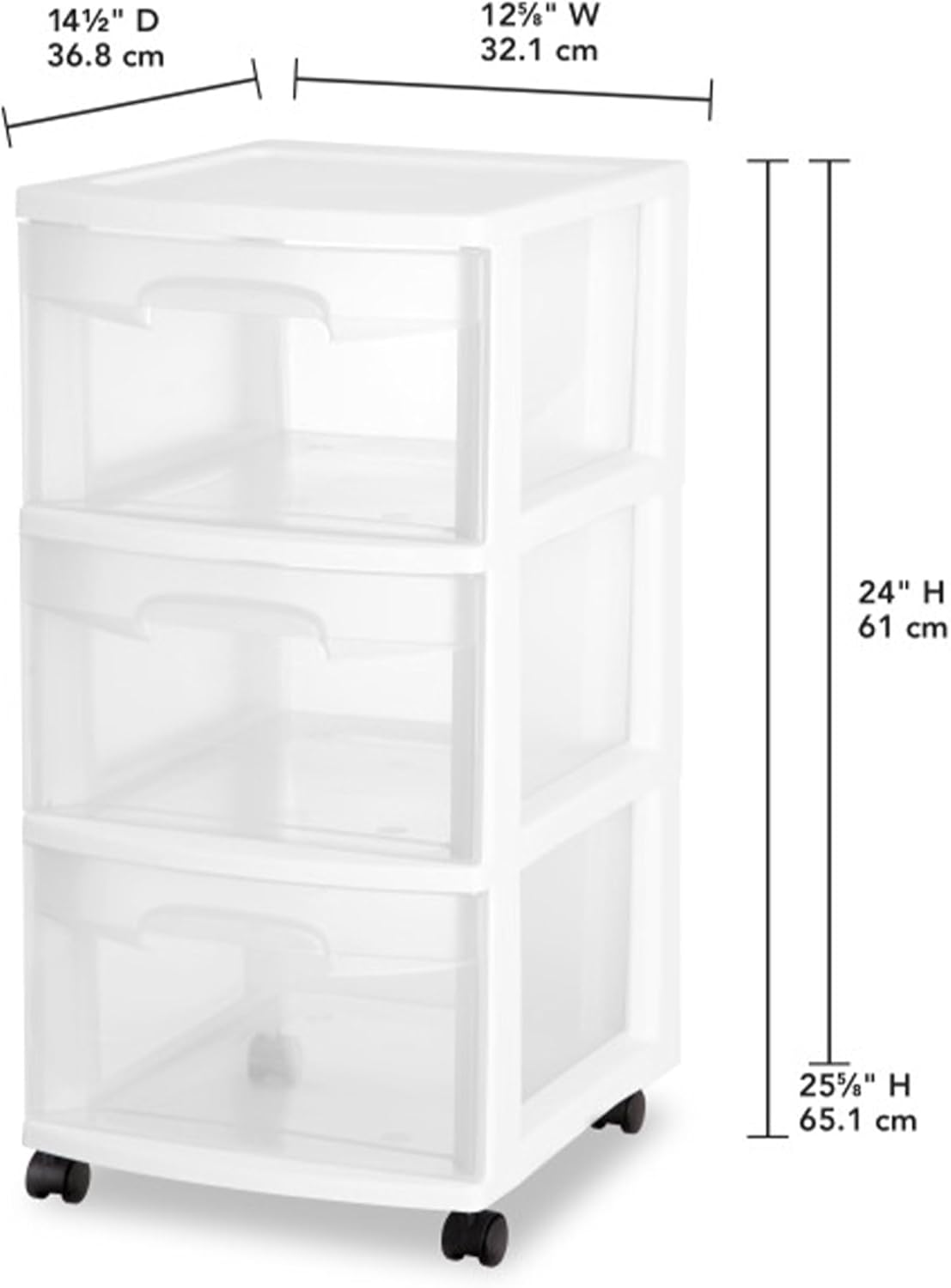 Sterilite 4 Pack Rolling Bin Cart - 3 Drawer Plastic Storage Organizer for Closet - White