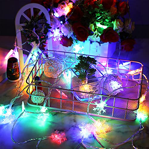 Honoson 40 LED Snowflake String Lights Battery Operated Multicolor 20ft