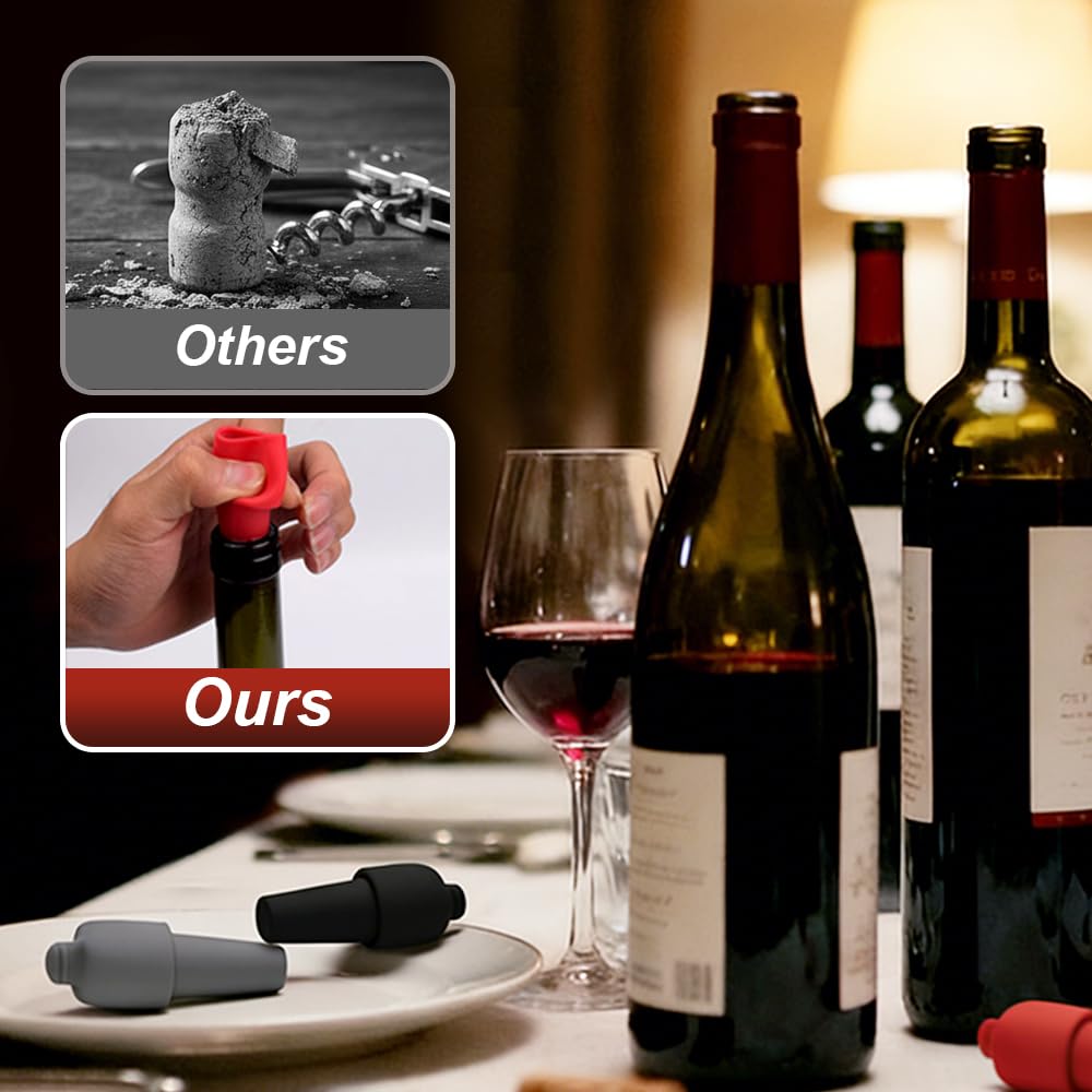 Silicone Wine Stopper, 2026 New Wine Stoppers for Wine Bottles, Reusable Seal Bottle Cover for Wine Beer Champagne, Glass Bottle Sealer Covers for Home Use (4 Pcs)