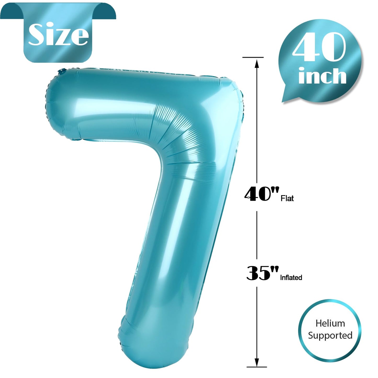 Pearlescent Blue 7 Balloon, Number Balloons 40 Inch, 7th Birthday Decorations for Girls Boys Kids, Party Decoration for Women Men, Number 7 Balloon