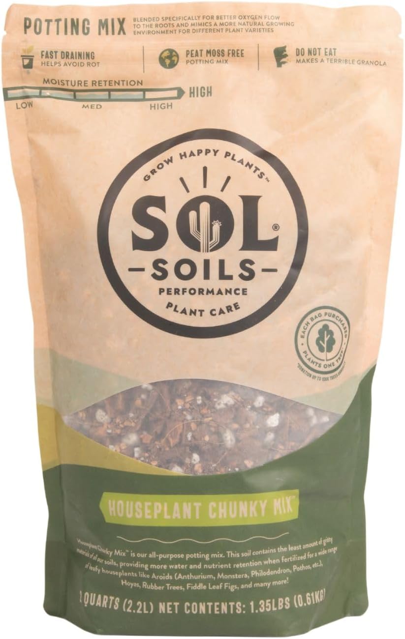 Sol Soils Chunky Houseplant Mix - Fast Draining Indoor Plant Soil with Coco Coir, Perlite & Pumice | 2 Quart