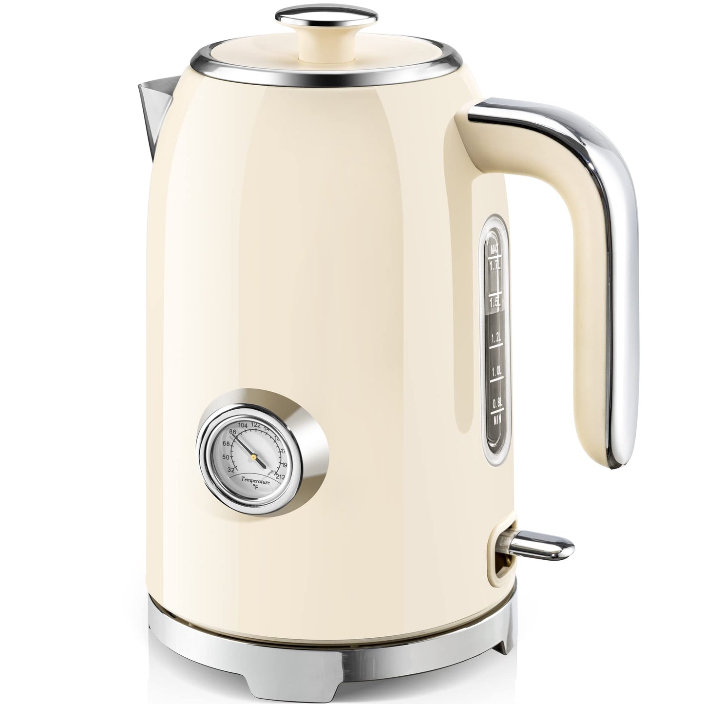 SUSTEAS Electric Kettle - 57oz Hot Tea Water Boiler with Thermometer, 1500W Fast Heating Stainless Steel Pot, Cordless LED Indicator, Auto Shut-Off & Boil Dry Protection, Red