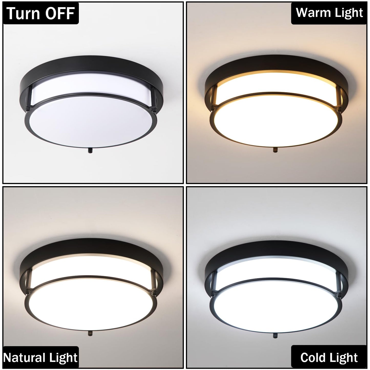 QHANTOMIZE 2 Pack Black Flush Mount Ceiling Light, 12 inch Hallway Light Fixtures, 2-Light Modern Light Fixtures Mount for Kitchen Living Room Bedroom, E26 Socket