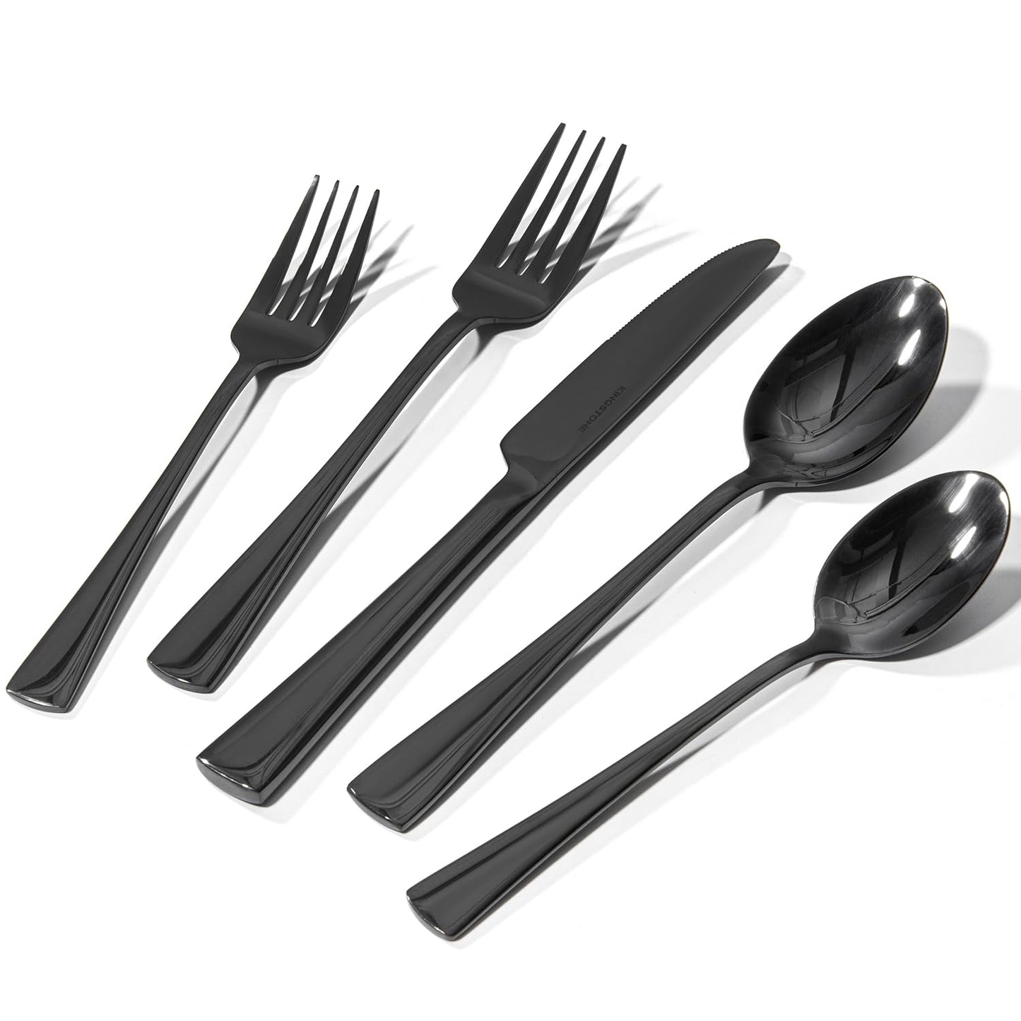KINGSTONE 18/10 Stainless Steel Flatware, 20-Piece Forged Silverware Set for 4, Mirror Polished Cutlery Set Dishwaher Safe for Home, Restaurant, Wedding, Party, Black