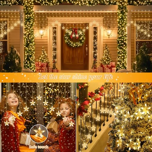 Woohaha Christmas Star Icicle Curtain Lights 118LED Warm White - Outdoor Indoor Decor