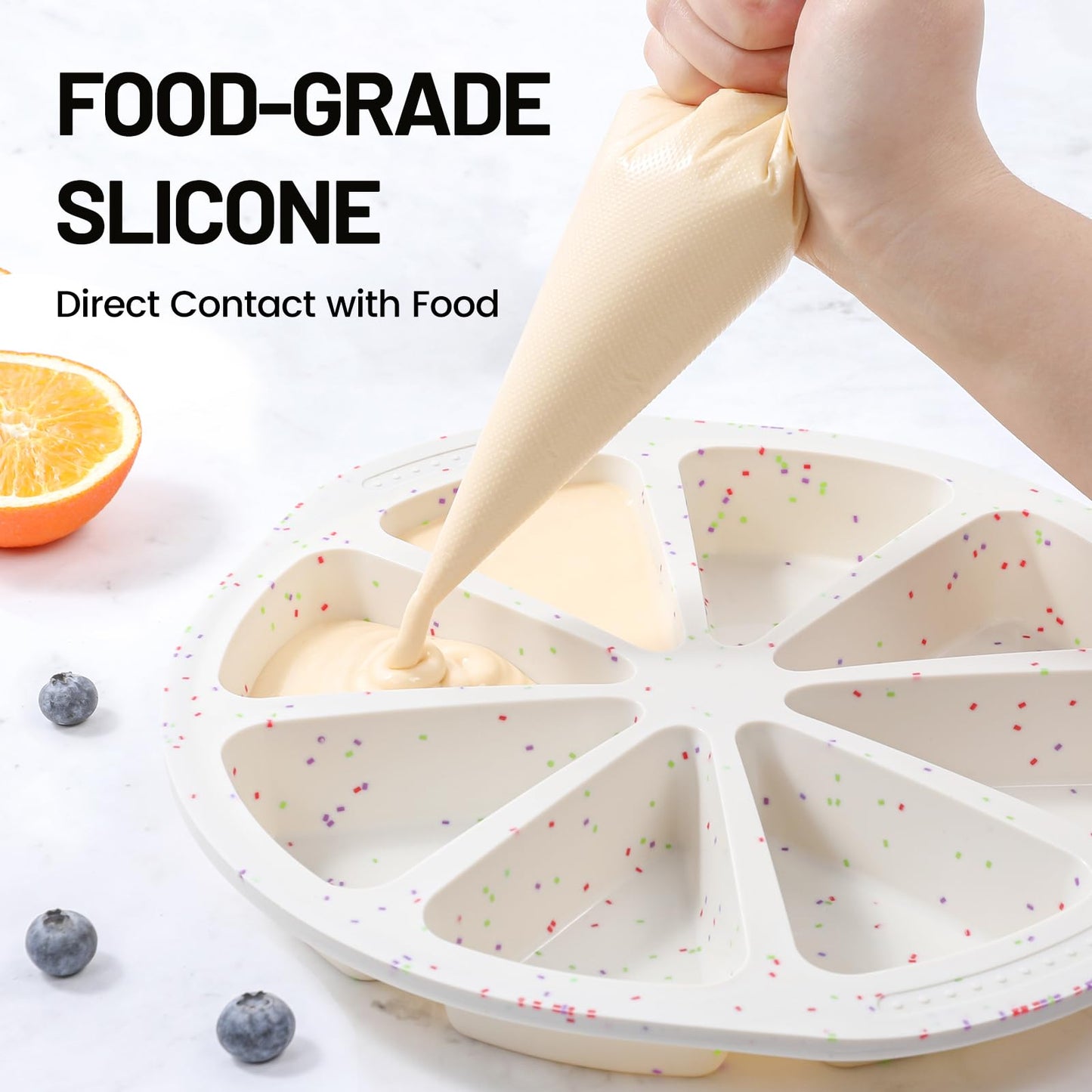 Vinino Silicone Scone Pan with Reinforced Frame, 8-Cavity Triangle Cake Mold Suitable for Brownies, Muffins, Cheesecake, Nonstick Wedge Pan BPA-Free, Oven, Dishwasher Safe-Cream