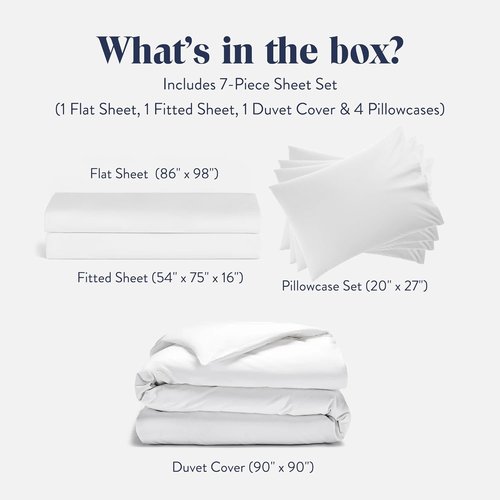 Brooklinen Luxury Sateen Sheet Set - 7-Piece 100% Cotton Bedding for Ultimate Comfort | King Size - White