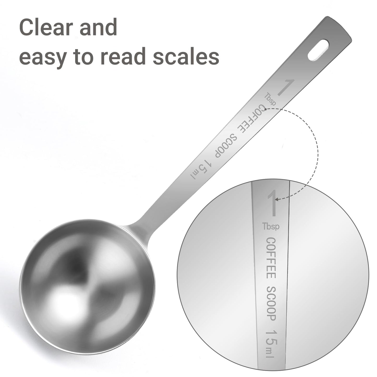 Flezoo 4Pcs Coffee Scoop Spoon - 1 Tablespoon 15ML Stainless Steel Long Handle Measuring Spoons for Ground Coffee, Loose Tea and Powder
