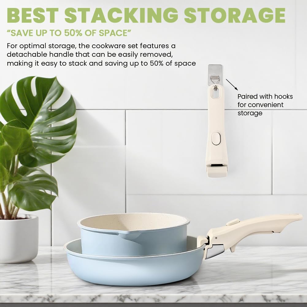 WeiLingBo Removable Pot Handle,White Detachable Pan Handles,Universal Pan Handle, Replacement Handles for Pots and Pans with Anti-Scald Clip,Fits All Cookware