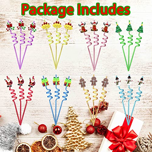 Christmas Theme Reusable Drinking Straws 24pcs with 2 Cleaning Brushes