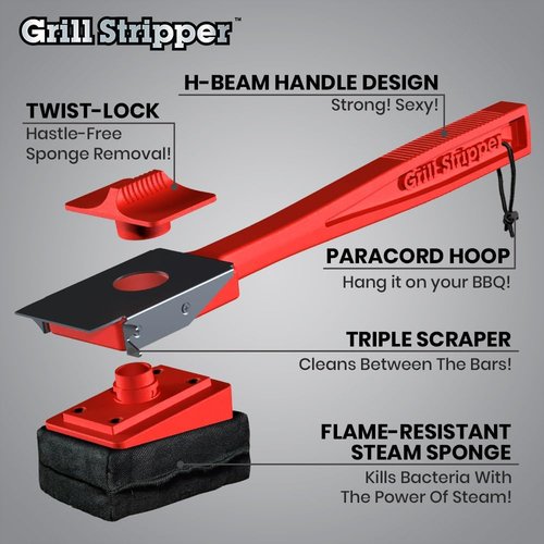 GRILL STRIPPER Bristle-Free Grill Brush - Patent-Pending Triple Scraper & Dishwasher Safe Design