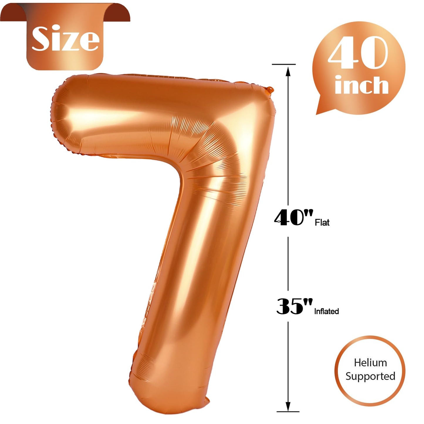 Orange 7 Balloon, Number Balloon 40 Inch, Orange Party Decorations, 7th Number Seven Birthday Decorations, Number 7