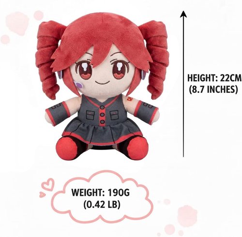 Collectible Pink Drill Twin Tail Girl Plush - Cute 22cm Anime Plushie with 3D Hair & Red/Black Outfit