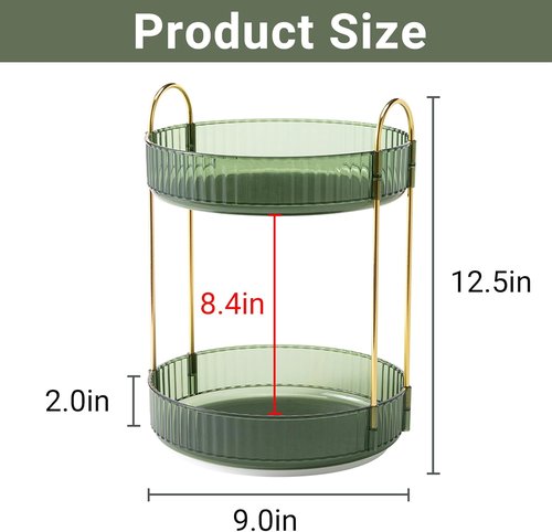 Asayuee 360° Rotating Makeup Organizer - Large Capacity Skincare & Perfume Storage | Green 2-Tier Design
