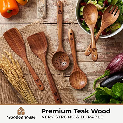 Wooden Spoons for Cooking - 6 Piece Teak Kitchen Utensil Set