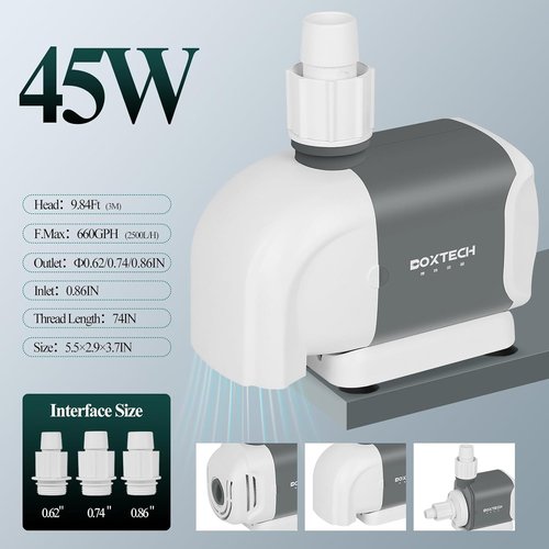 Boxtech Fish Tank Water Pump - Ultra Quiet 660 GPH Submersible Pump with 3 Nozzles | 45W High Lift for Aquariums & Ponds