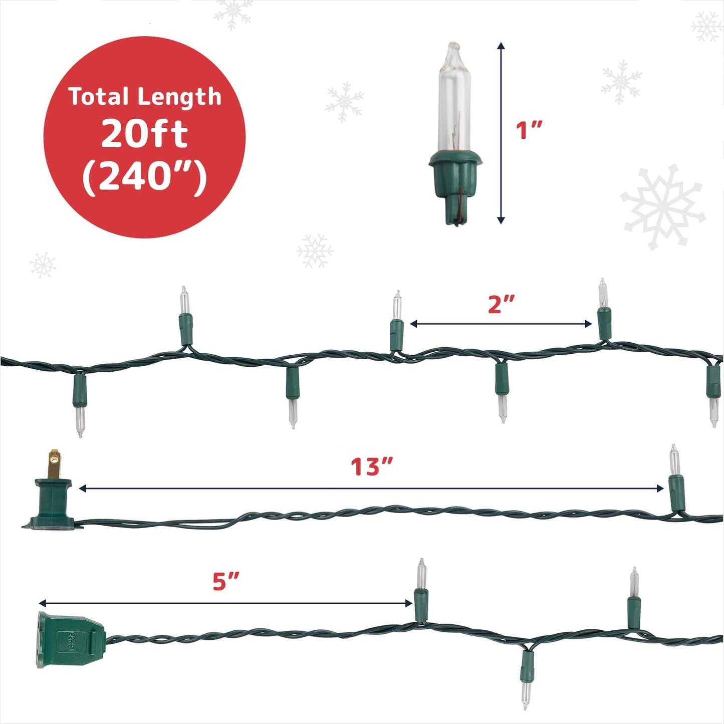 PREXTEX 100 Count Clear Christmas Lights - 20 ft Ultra Bright String Lights for Indoor/Outdoor Use