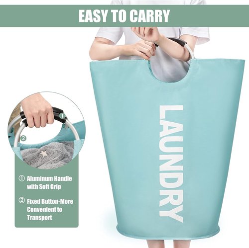 DOKEHOM Large 82L Laundry Basket - Collapsible & Freestanding Clothes Hamper in Light Blue