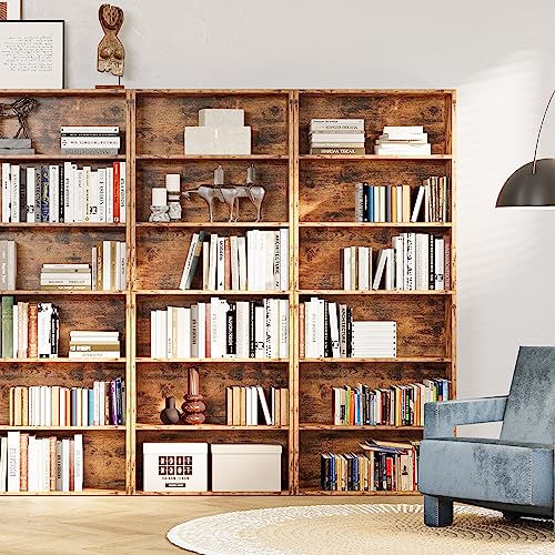 IRONCK Vintage Brown Industrial Bookshelf - 6 Shelf Floor Standing Bookcase for Home Office & Living Room