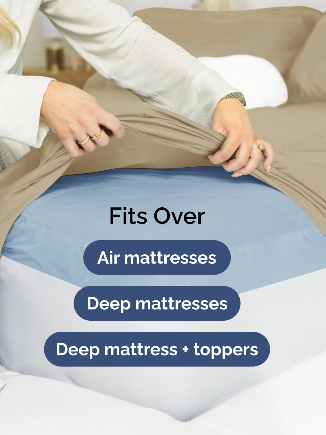 Skiennix Extra Deep Split King Sheet Set - 7 Piece Breathable Cooling Bedding - Soft, Wrinkle-Free Beige