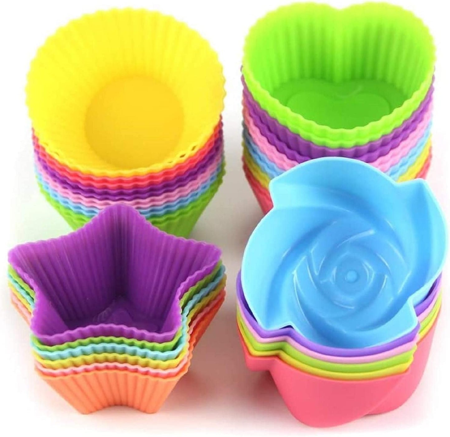 Skiennix Silicone Cupcake Liners - 24Pcs Reusable Nonstick Baking Molds in Fun Shapes for Kids