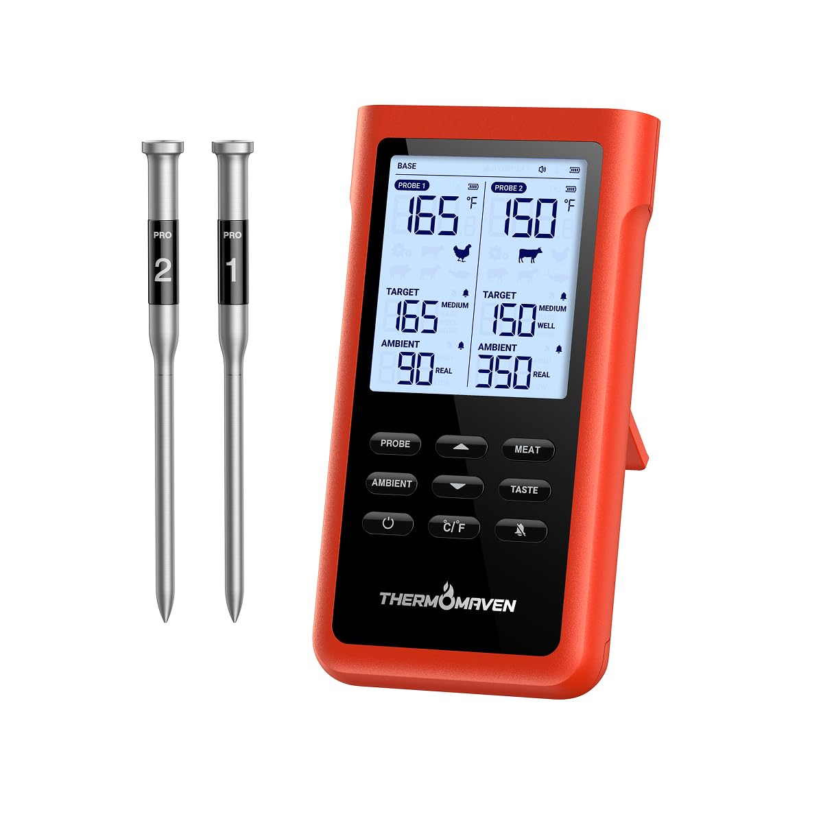 ThermoMaven Smart Wireless Meat Thermometer - Long Range 3000FT, 6 Sensors, NIST Certified Accuracy, Large LCD Display
