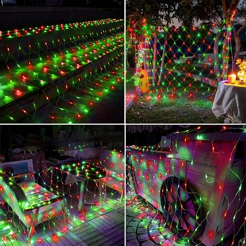 LYHOPE 12ft x 5ft 360 LED Christmas Net Lights - Red & Green, 8 Modes, 30V Low Voltage, IP44 Waterproof