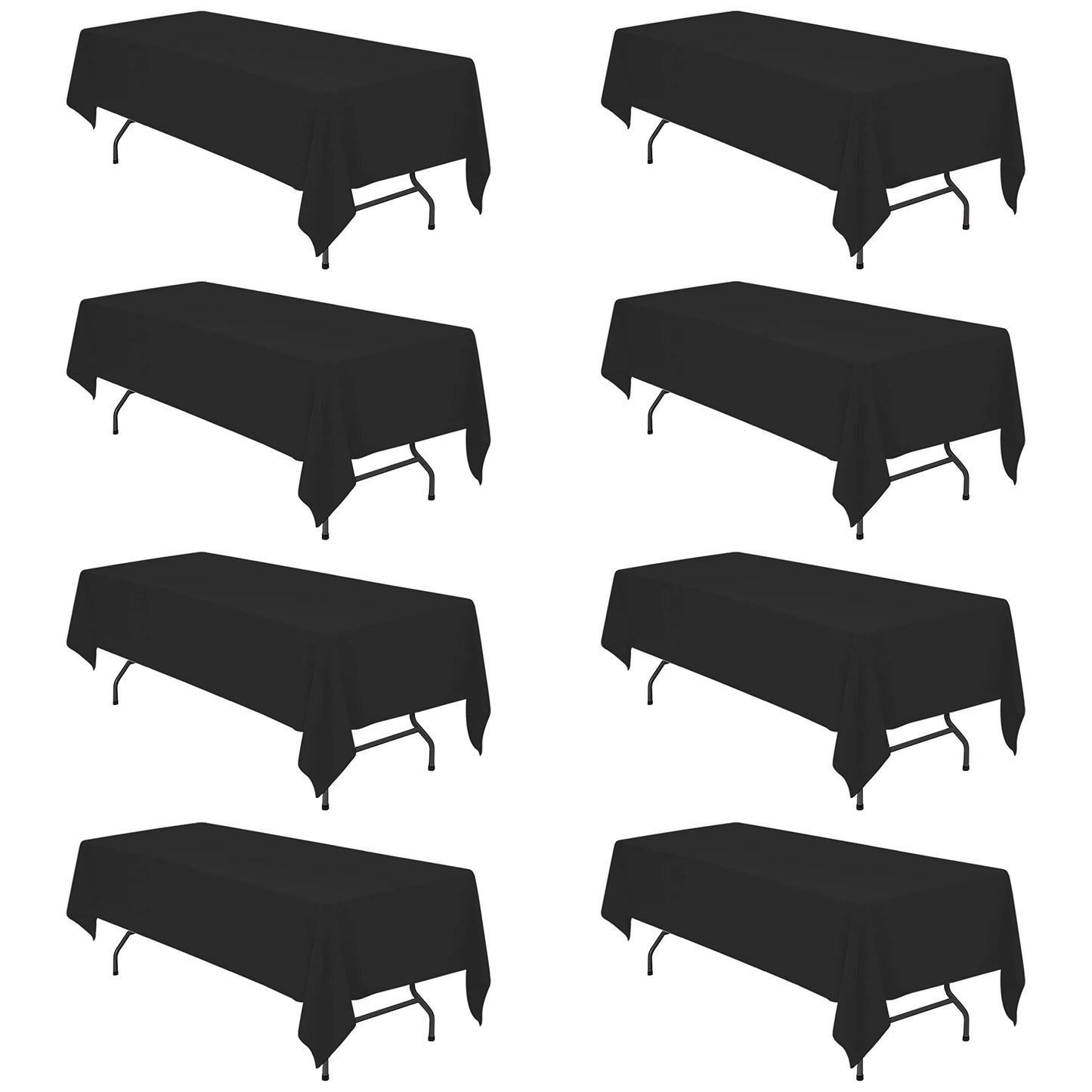 BRILLMAX 8 Pack Black Tablecloths 60 x 126 Inch for 8ft Rectangle Tables - 150 GSM Polyester Fabric, 15" Standard Drop, Water, Stain & Wrinkle Resistant Cloth Cover for Wedding Banquet Dining Buffet