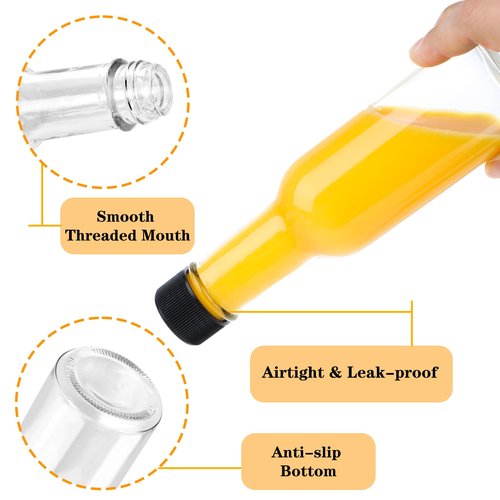 GUANENA 35 Pack 3oz Hot Sauce Bottles, Clear Glass Woozy Bottles with Leak Proof Black Screw Caps, Dripper Inserts and Shrink Capsules, Empty Small Wine Bottle with Labels (Bonus Funnel and Twine)