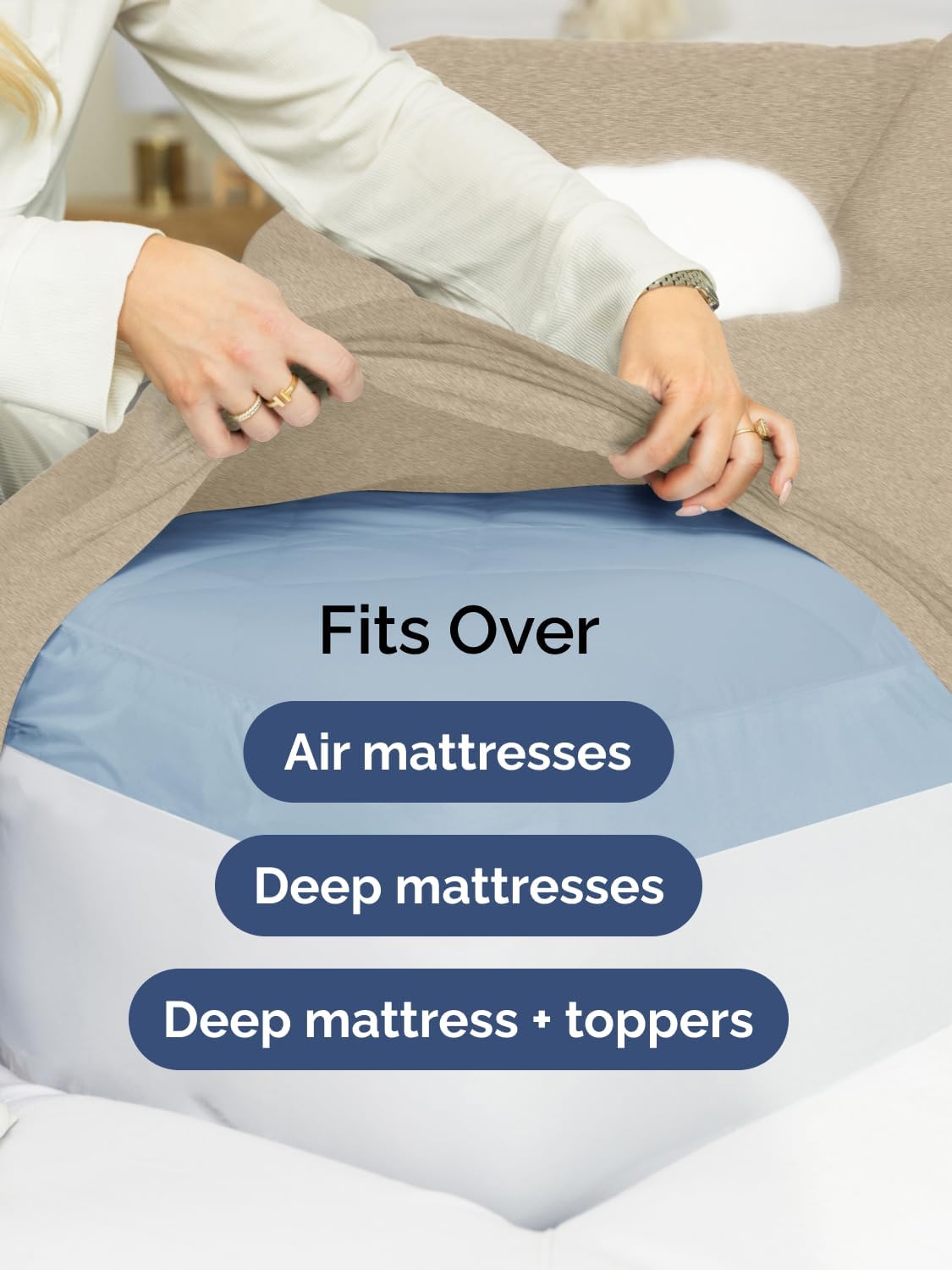 Skiennix Extra Deep Split King Sheet Set - 7 Piece Breathable Cooling Bedding - Soft Wrinkle-Free Heathered Beige